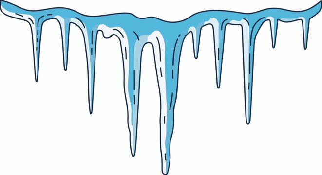 A formation of stylized blue and white icicles hangs from a wavy top edge