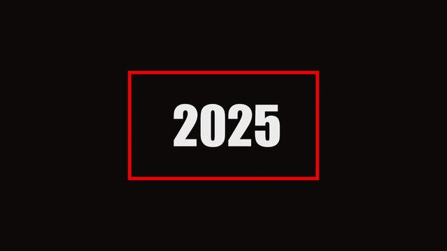 2025 number animation on black background. Old film style historical year loop. White 1962 number text with rectangle animation..