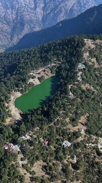 Vertical Aerial View of Deoria Tal Lake in Uttarakhand India