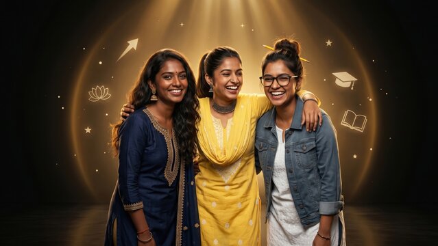 Ambitious Indian Women Celebrating Friendship &ndash; Youth Success Portrait