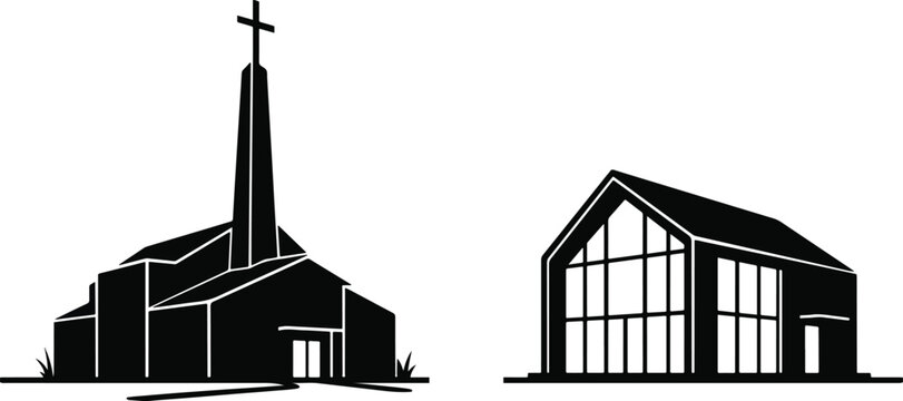 Two Churches Building Silhouette Vector Art Icons