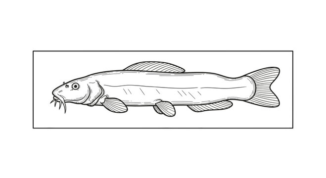 Black and White Line Drawing of a Loach Fish with Whiskers