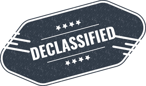 Dark blue declassified sign isolated on white with four stars and decorative line design elements