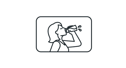 Fototapeta premium Woman drinking from a bottle, water splashing out, healthy lifestyle icon