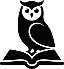 Obraz premium A large owl perches on an open book reading silently at night.