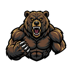 Naklejka premium Muscular brown bear with open mouth and sharp teeth cartoon