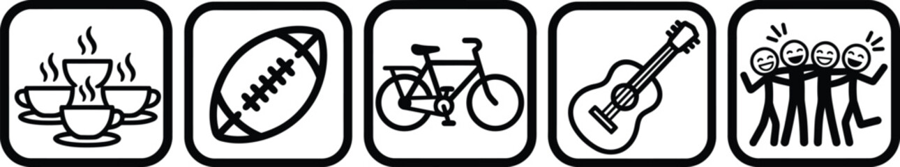 Fototapeta premium Five flat icons of daily activities and hobbies