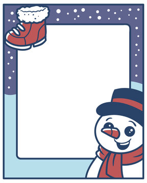 Christmas snowman frame with outline vector background