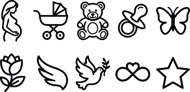 Set of cute minimal baby and nature icons