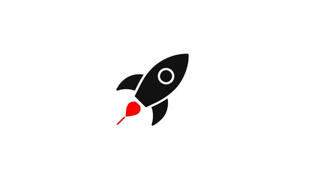 Simple black rocket icon taking off on a white background 4k