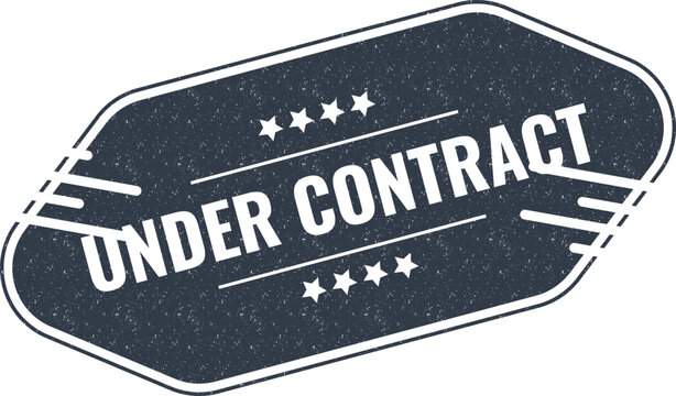 Dark blue rustic vintage badge with the words under contract printed in bold white text