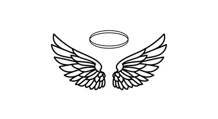 Fototapeta premium Angel Wings and Halo Line Art Illustration.