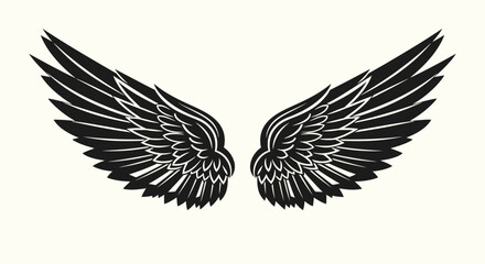 Fototapeta premium Pair of Majestic Black Wings with Detailed Feathers.