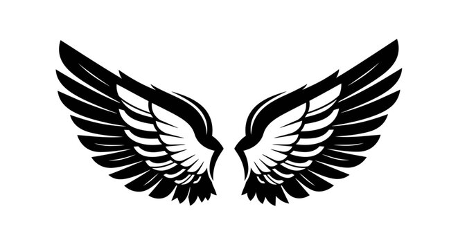 Pair of stylized black and white angel wings.