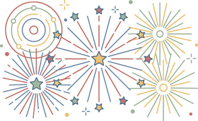 Fototapeta premium Firework Display Vector Illustration With Stars And Circular Elements