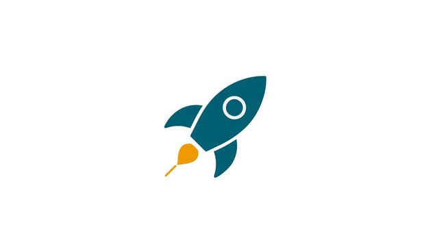 A simple blue rocket ship taking off on a white background 4k