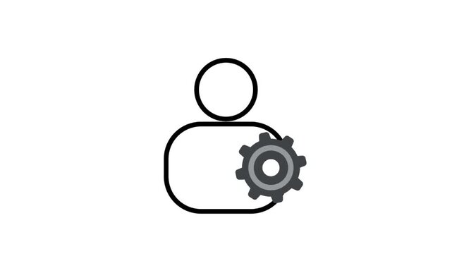 Animated line icon featuring a user profile avatar with a gear symbol, representing account settings, profile management, and system administration.