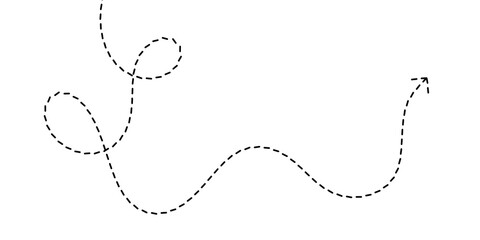 A dashed arrow curves and loops, indicating direction and movement with a dotted line © Sunami