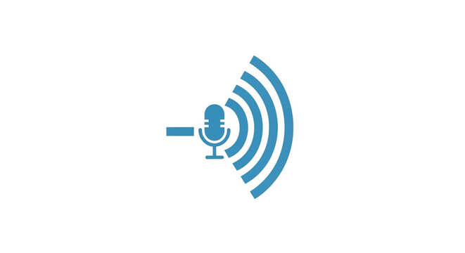 Microphone with Sound Waves Broadcasting Minimalist Line Art Vector Illustration