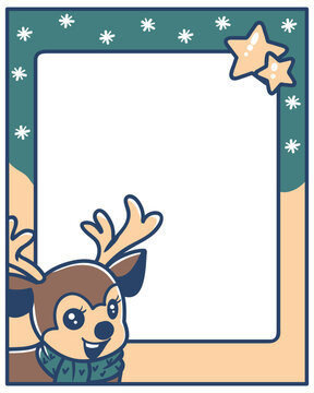 Christmas deer frame with outline vector background