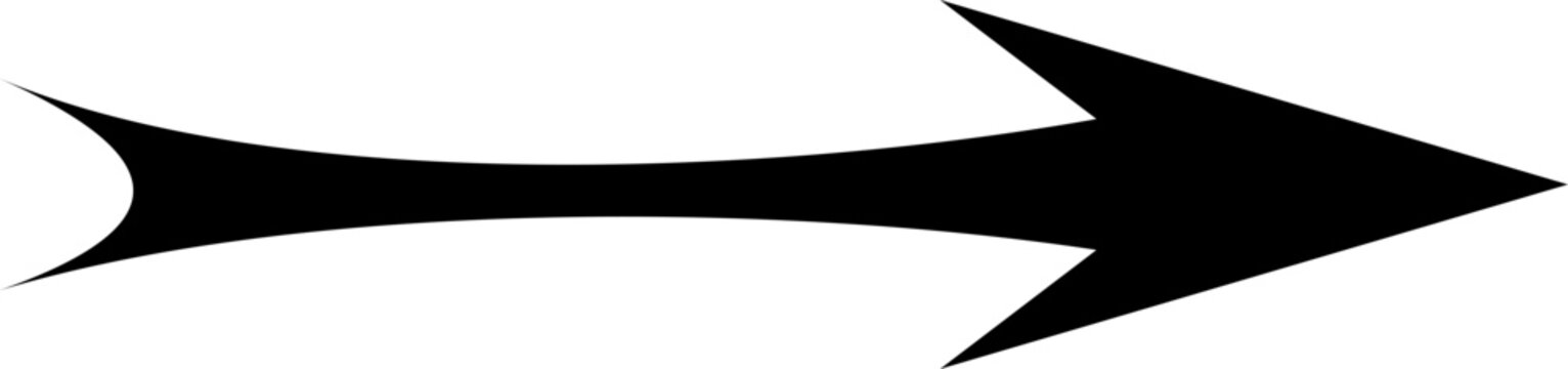 Fishtail style arrow design, Elegant curved pointer symbol, Dynamic single arrowhead icon, Decorative directional vector graphic, Sharp linear sign element