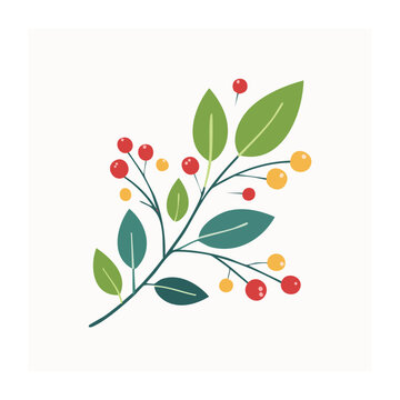 Holly berry branch with leaves illustration