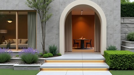 Fototapeta premium Luxury Villa Architecture with Beautiful Garden Steps