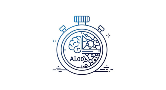 Artificial Intelligence Brain Circuit Technology Concept with AI 1.00 Label in Minimalist Line Art Style