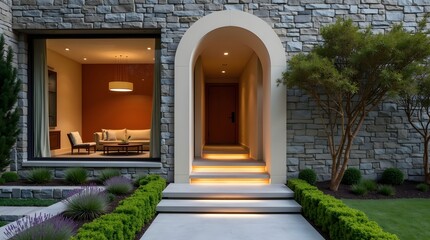 Fototapeta premium Luxury Villa Architecture with Beautiful Garden Steps