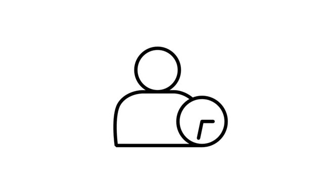 Animated line icon featuring a user profile avatar next to a clock, illustrating employee working hours or customer waiting times.