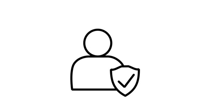 Animated line icon illustrating a human avatar profile protected by a strong security shield, representing digital data privacy and safety.