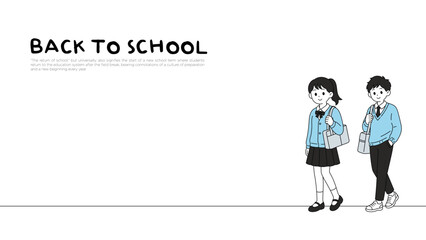Fototapeta premium Back to School Banner with Cute Student Characters, Education Background Template with Copy Space, Flat Vector Illustration