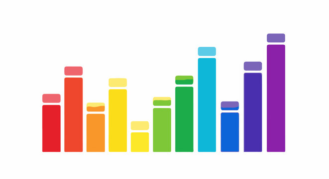 A colorful bar graph with varying heights against a white background