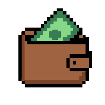 retro pixel Wallet with a banknote 8-bit game design