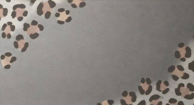 Leopard print spots on textured grey background and copy space