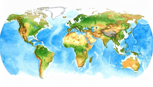 Colorful World Map Illustration Showing Continents and Oceans
