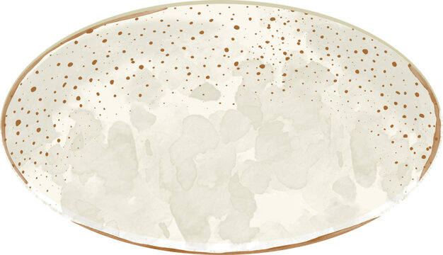 Hand Drawn Watercolor Illustration of Empty White Speckled Ceramic Plate or Serving Tray