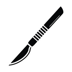 Obraz premium Surgical scalpel vector icon, black medical blade silhouette, professional healthcare surgery equipment graphic