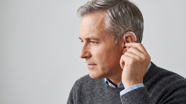 Man Testing Hearing With Hearing Aid
