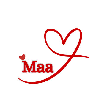 Maa Text with Red Heart Line Art Design for Mother's Day