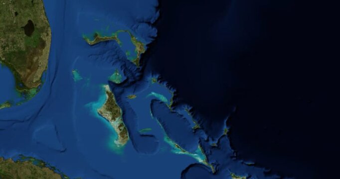 Eleuthera on Globe. Zoom into the island with Earth spinning in space. High detail physical world map with Eleuthera on it. Elements of this image furnished by NASA.