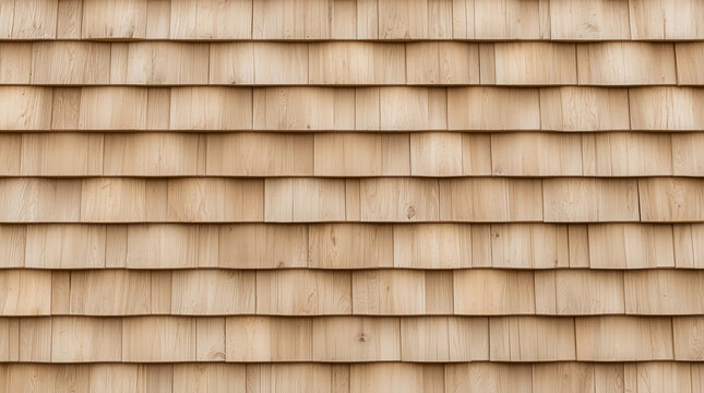showcases a detailed close-up of a wooden shingle wall. The style is rustic and natural, featuring a repeating pattern of rectangular wooden shingles arranged