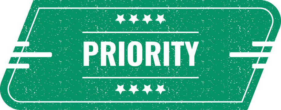 Green grunge style priority stamp with white text and stars for business and office document labeling