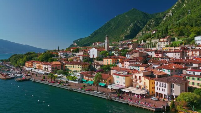 Aerial View of Limone sul Garda on Lake Garda in the Italian Alps
