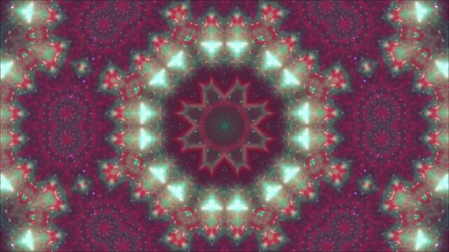 "Abstract kaleidoscope seamless loop background, colorful symmetrical mandala patterns and psychedelic motion graphics for VJ and backdrop."
