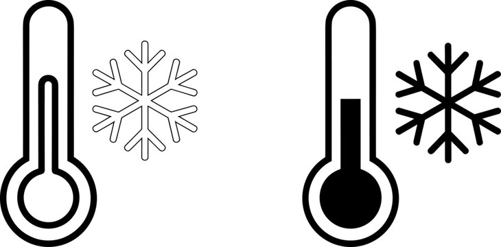 Two thermometers with snowflakes one filled one empty on white background Keywords: thermometer, snowflake, cold, temperature, weather