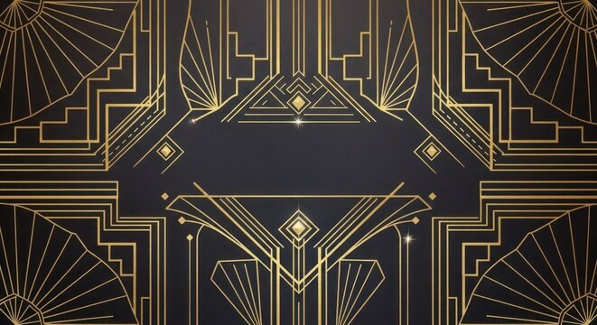 Golden Art Deco geometric pattern on elegant black background