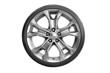Fototapeta premium Five-spoke alloy wheel rim featuring a polished metallic surface isolated on white background, Clipping Path, png