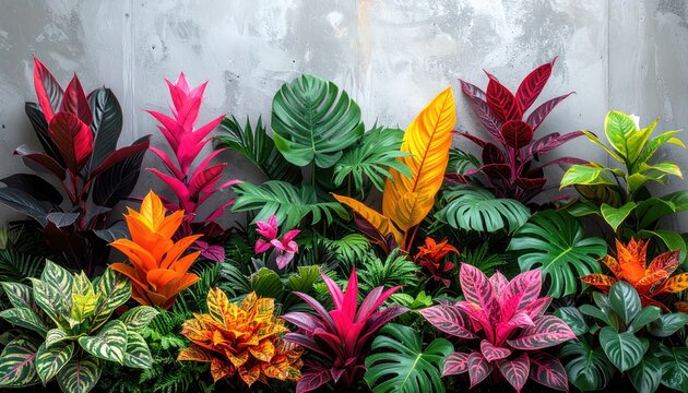 Colorful Tropical Plants Arrangement for Interior Decor