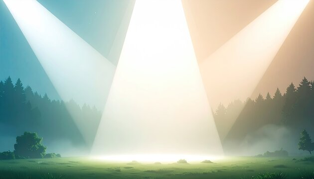 Dramatic Spotlight Effect Over Natural Landscape with Fog